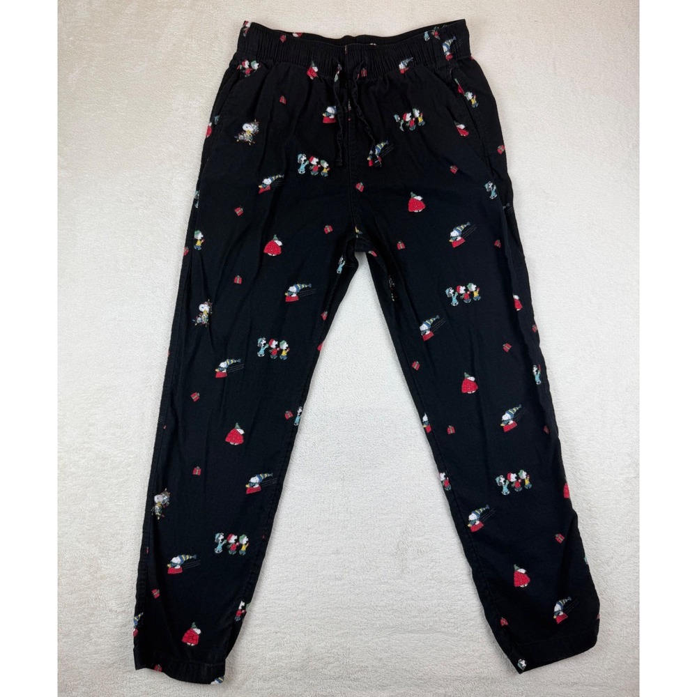 Hollister Peanuts Snoopy Christmas Pajama Pants Black Holiday Sleepwear‎ Small